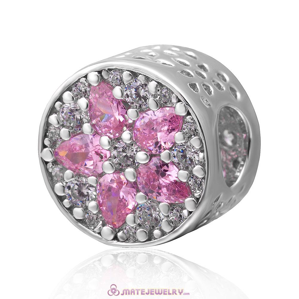 Cubic Zirconia Flower Pink Charm Bead