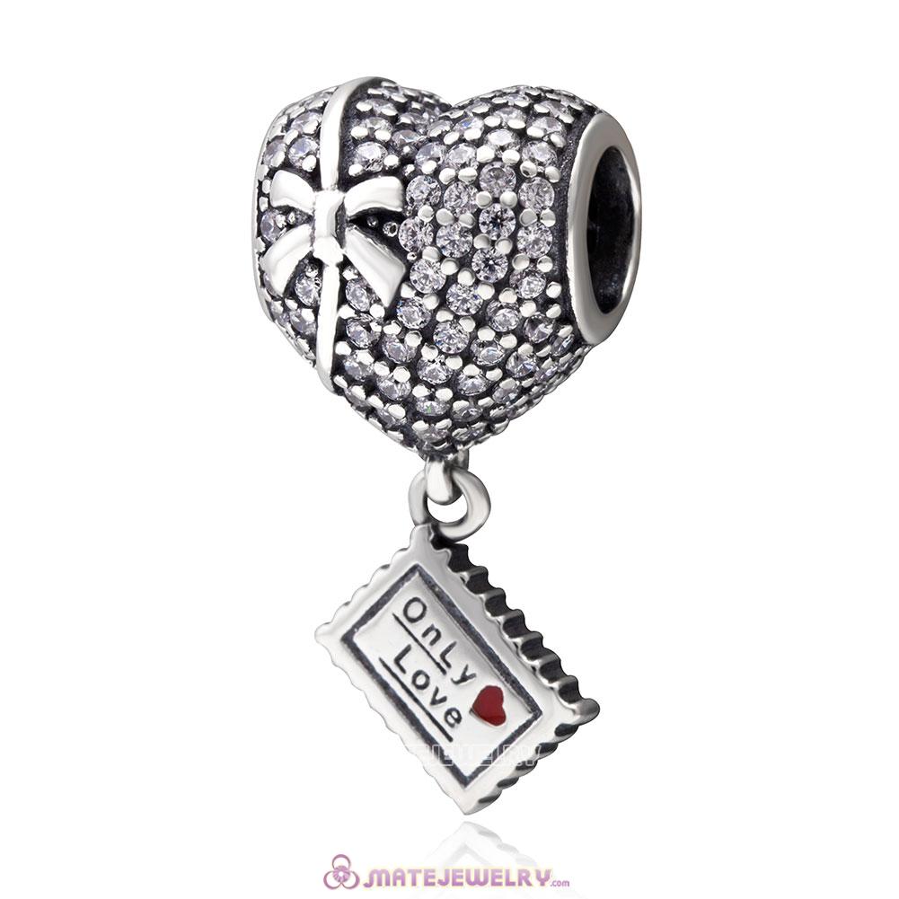 Cubic Zirconia Heart Clear Pave Charm Bead