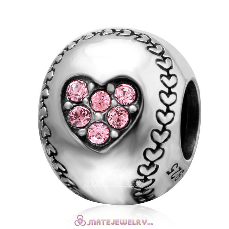 Pink Crystal Baseball Ball Charm Beads