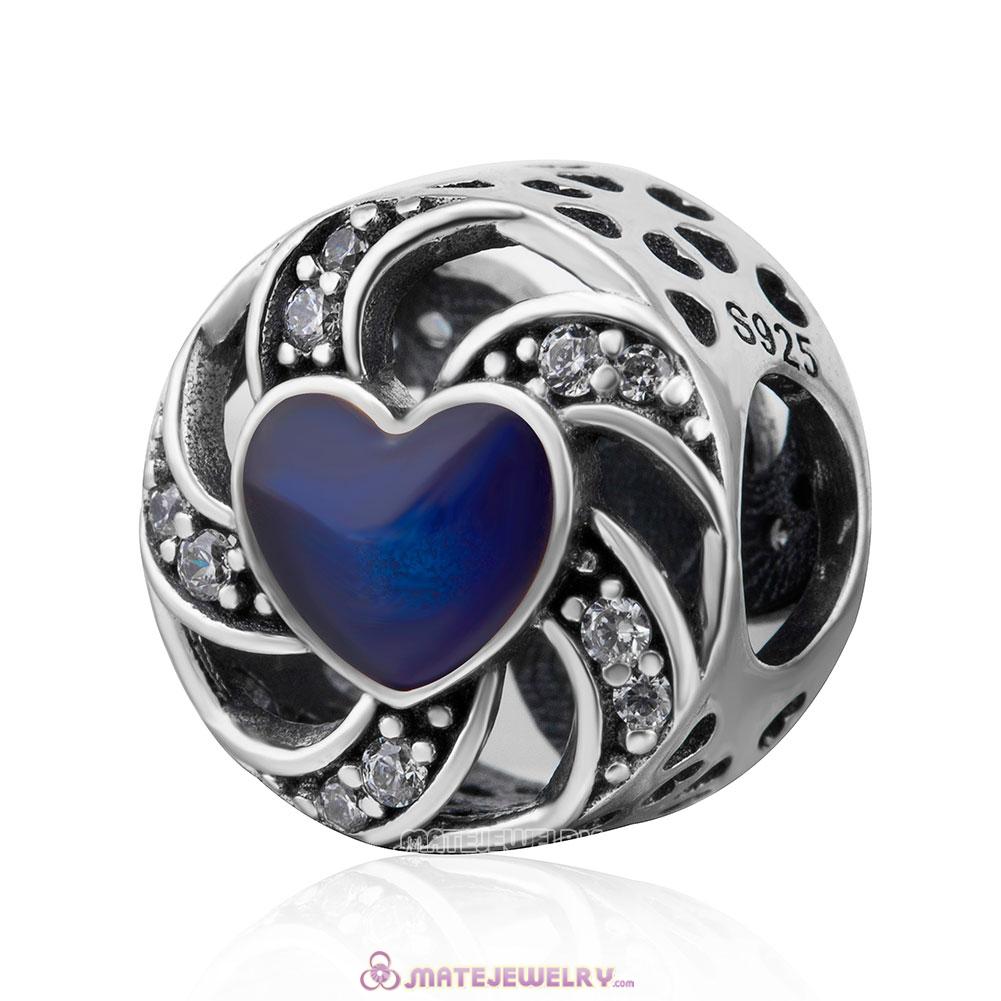 Blue Enamel and Clear CZ Ribbon Heart Charm