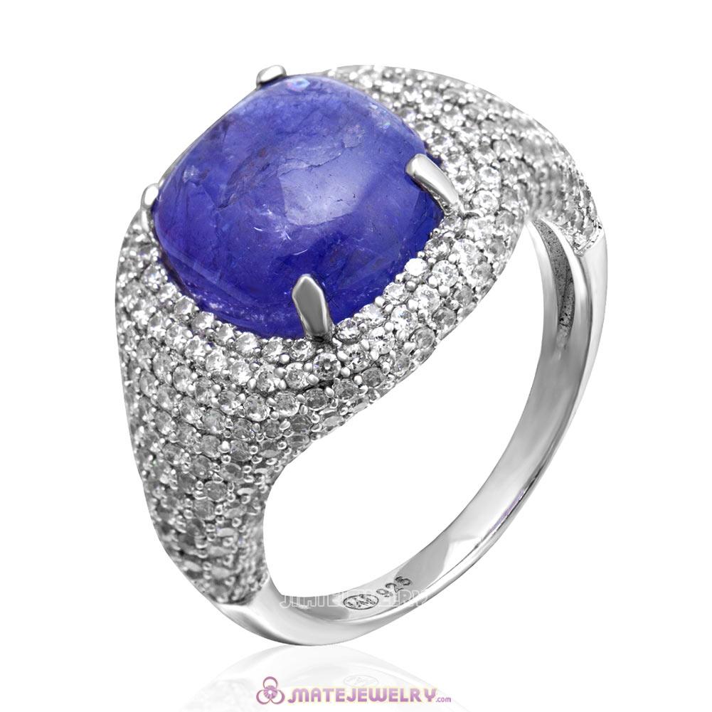 Sterling Silver Artificial Blue Gem Ring