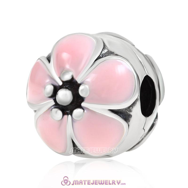 Sterling Silver Cherry Blossom Pink Enamel Clip Beads 