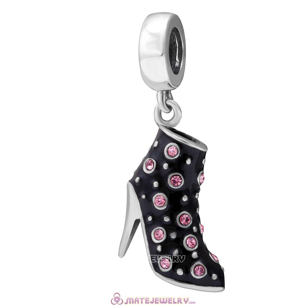 Black High Heel Charms Beads with Pink Austrian Crystal