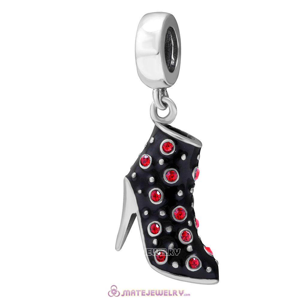 Black High Heel Charms Beads with Red Austrian Crystal