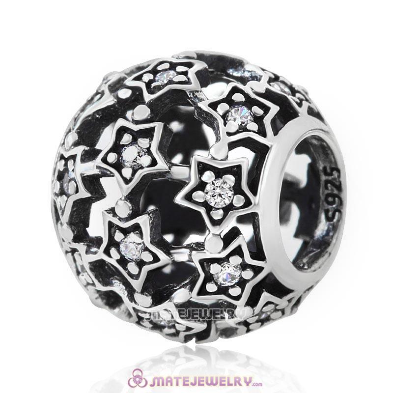 925 Silver Shimmering Star Charm Bead with Clear CZ