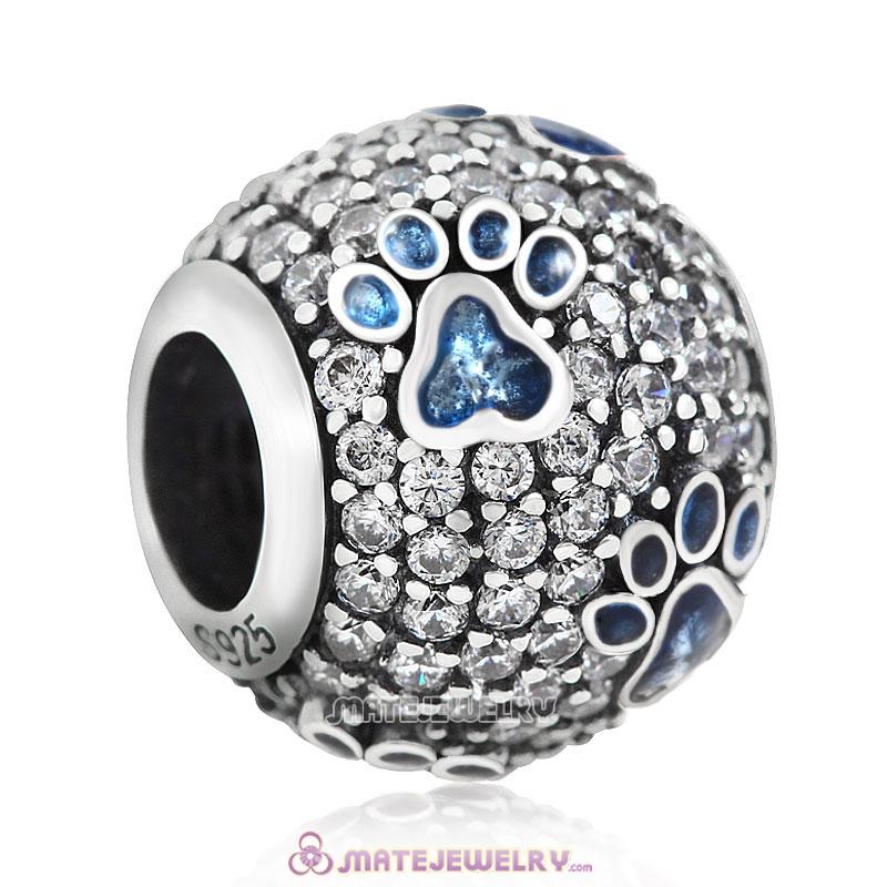 925 Silver Blue Animal Pawprint Charm Beads