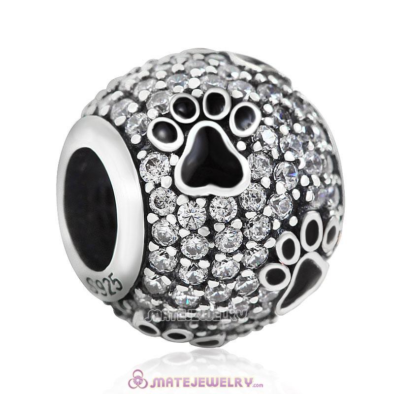 925 Silver Black Animal Pawprint Charm Beads
