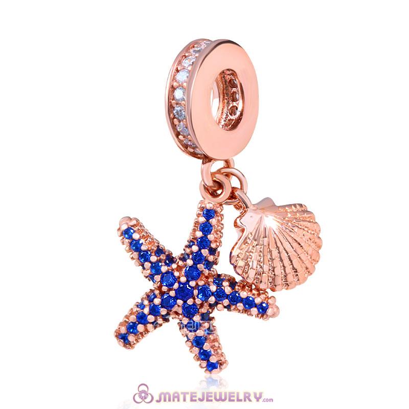 Rose Gold Ocean Starfish and Sea Shell Dangle Charms