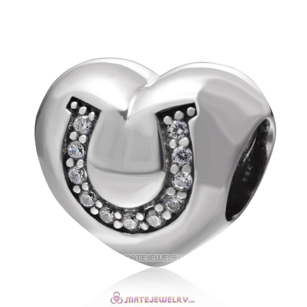 925 Sterling Silver Love Charms with Horseshoe CZ Stones