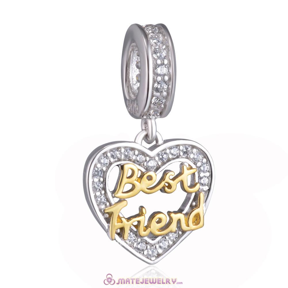 Gold Best Friend Heart Charm Pendant 925 Silver