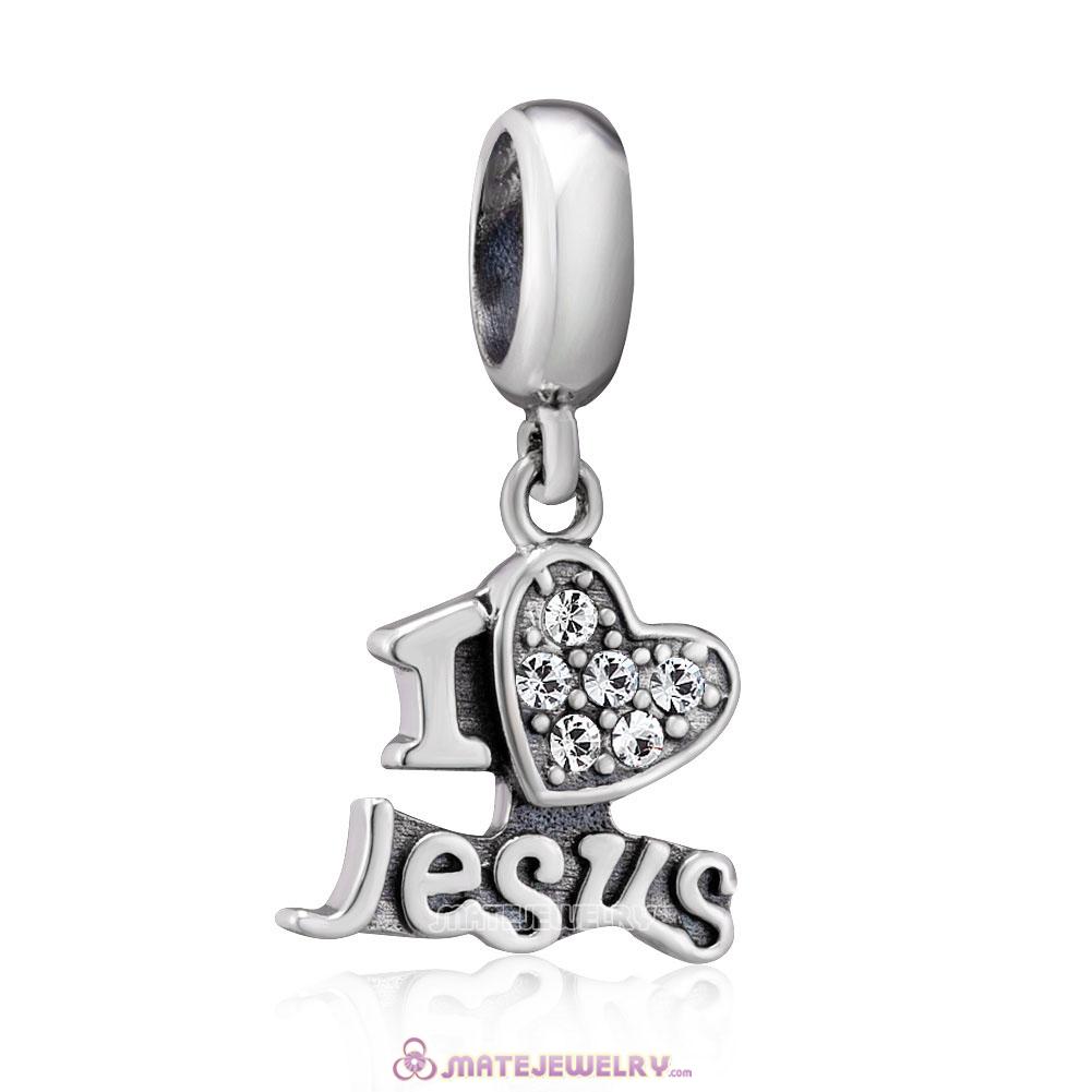 925 Sterling Silver I Love my Jesus Charms with Clear Crystal