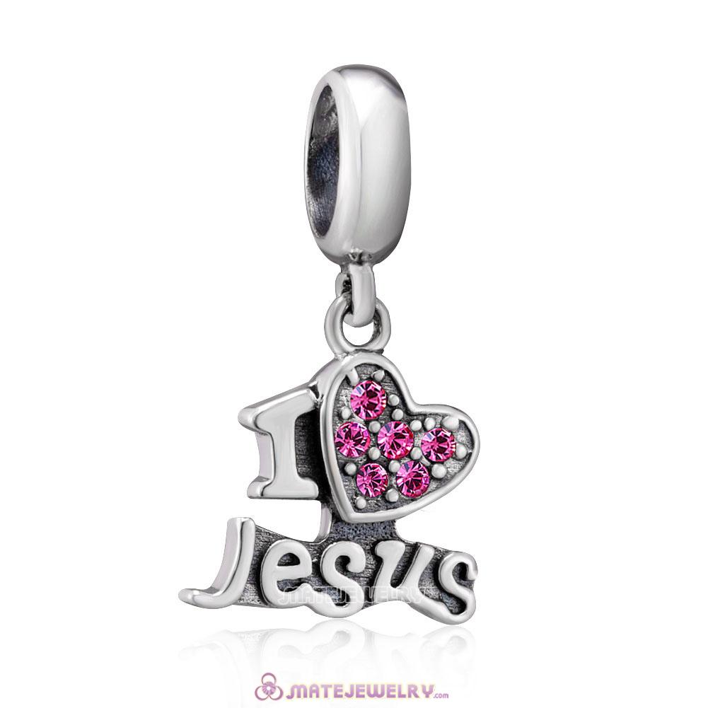 925 Sterling Silver I Love my Jesus Charms with Rose Crystal