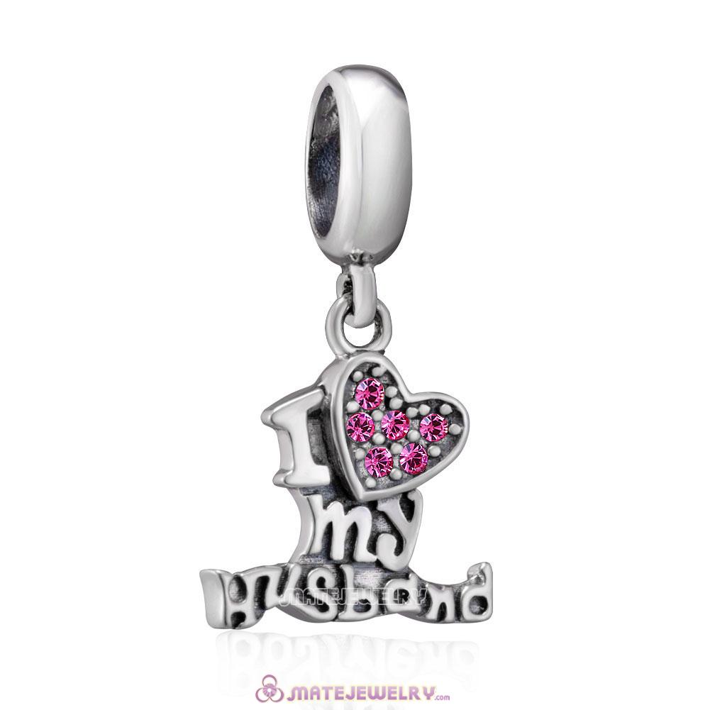 925 Sterling Silver I Love my Husband Charms with Rose Crystal