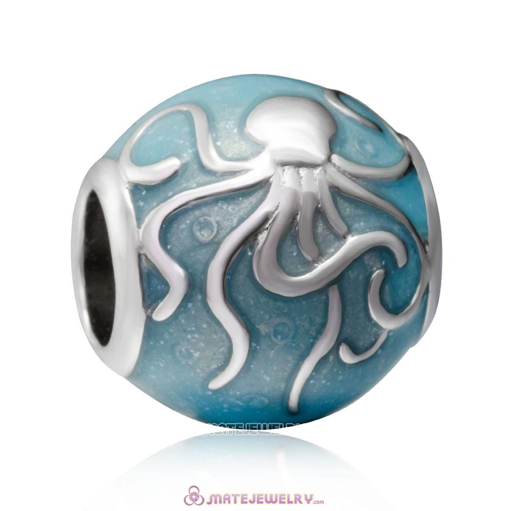 925 Sterling Silver Blue Ocean Octopus Charms Beads