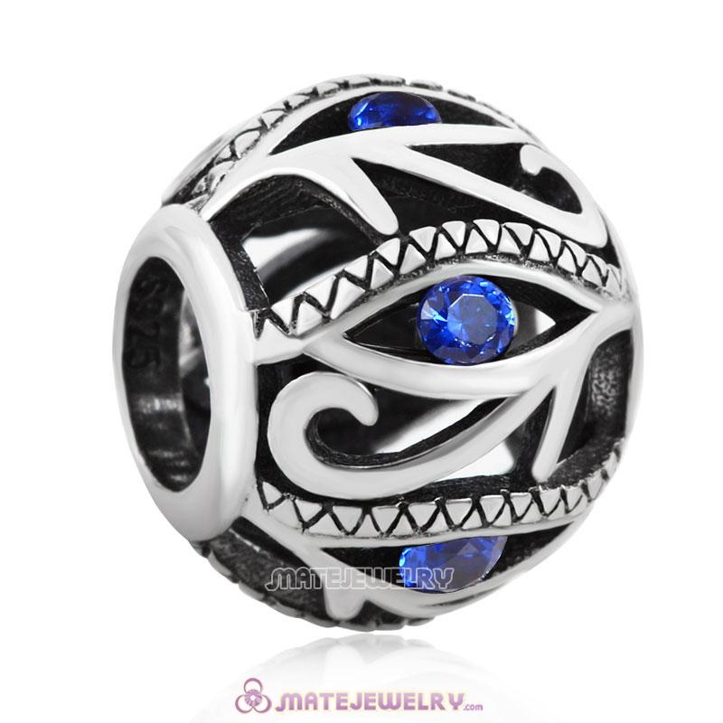 Evil Eye Charm 925 Sterling Silver Bead with Sapphire Stones