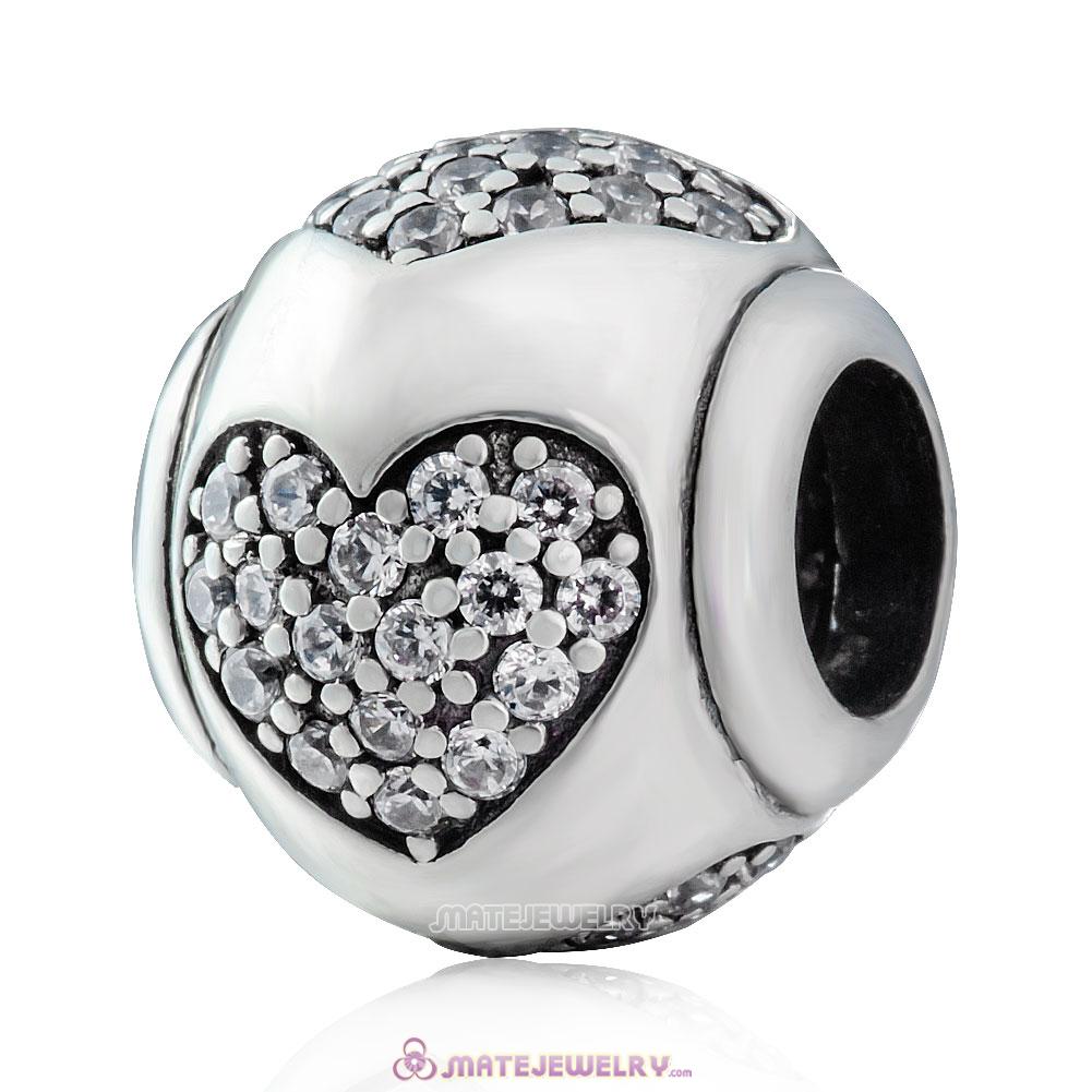 Sparkling True Love 925 Sterling Silver Clear CZ Charm Bead 
