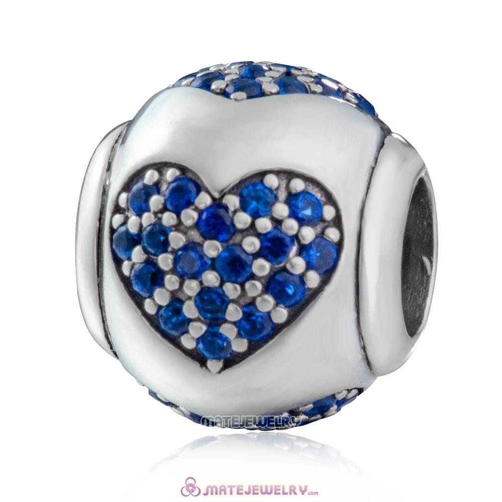 Sparkling True Love 925 Sterling Silver Blue CZ Charm Bead 