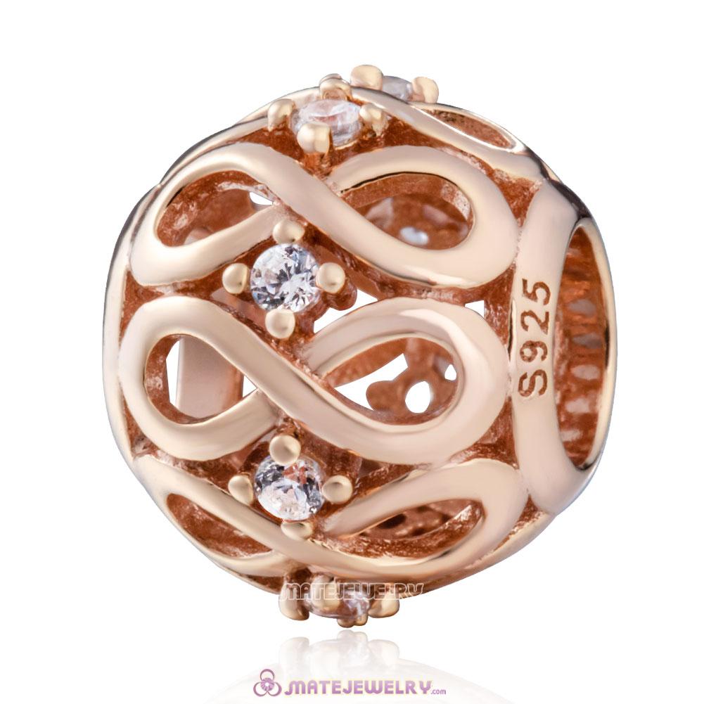 925 Sterling Silver Rose Gold Infinity Shine Charm with White Zirconia