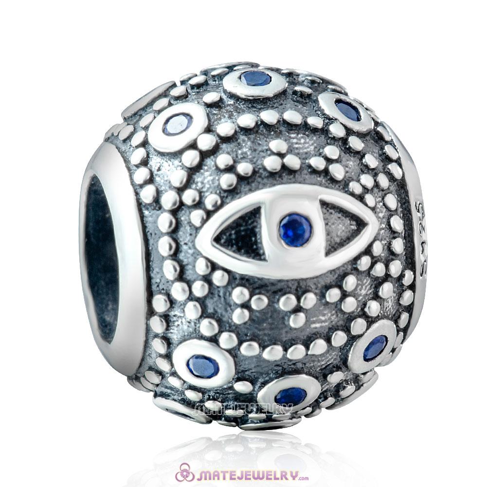 925 Sterling Silver Evil Eye Charm with Blue Zirconia
