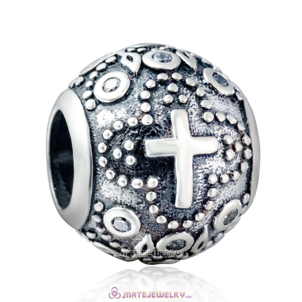 925 Sterling Silver Saint Cross Charm with White Zirconia