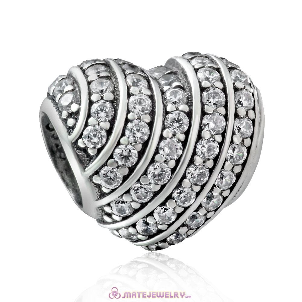 925 Sterling Silver Pave Heart Charm with White Zirconia