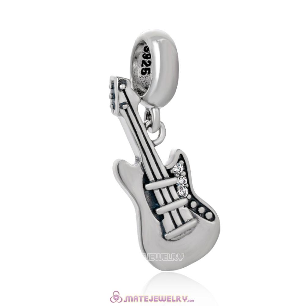 Guitar with Clear CZ Dangle Charm