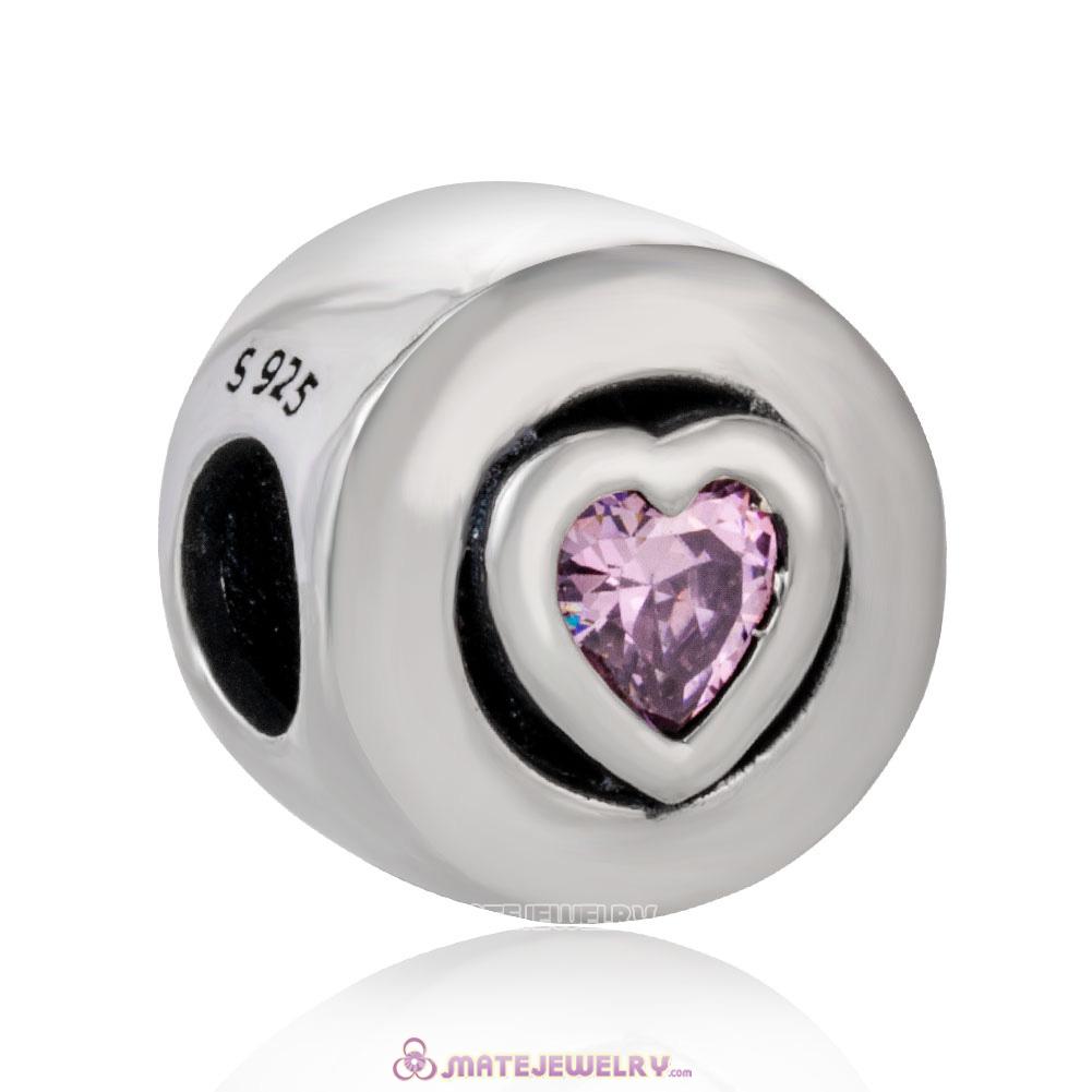 Forever Love Heart with Pink CZ Charm 