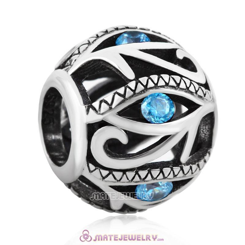 Evil Eye Charm 925 Sterling Silver Bead with Lt Blue Stones