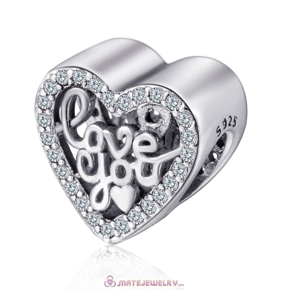 Silver I Love You Heart Charms with Zircon