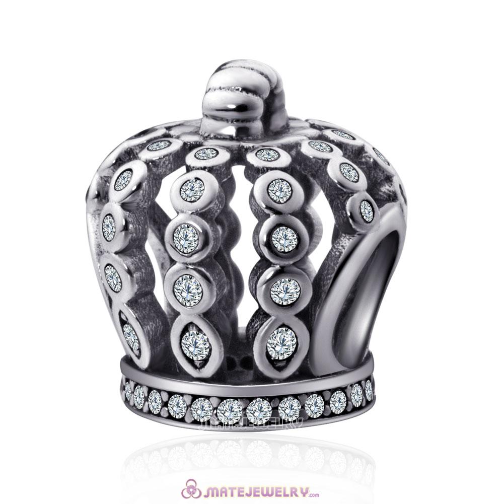 Silver Cubic Zirconia Royal Crown Charms Beads