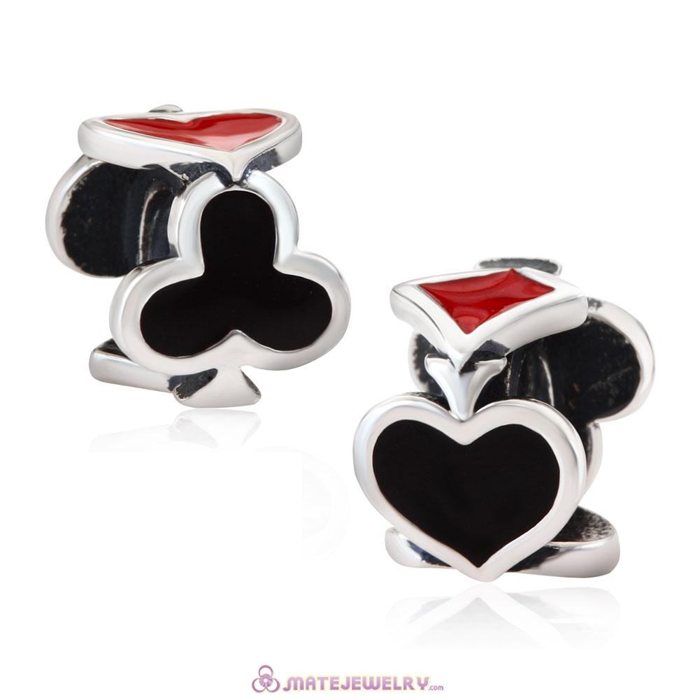 925 Sterling Silver Four-suit Transfers Bead with Enamel 