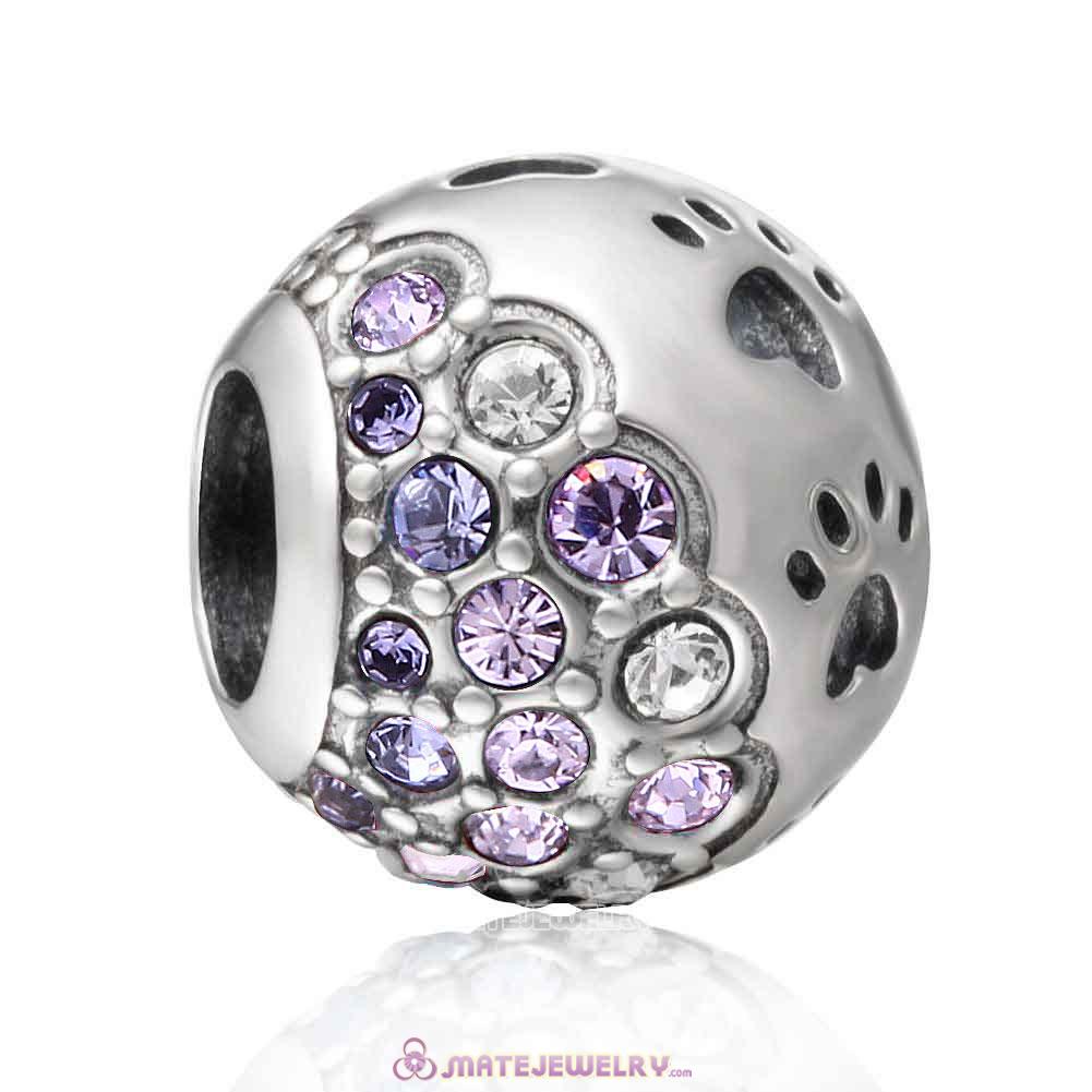 Violet Style Dog Paw Print Charm with Austrian Crystal