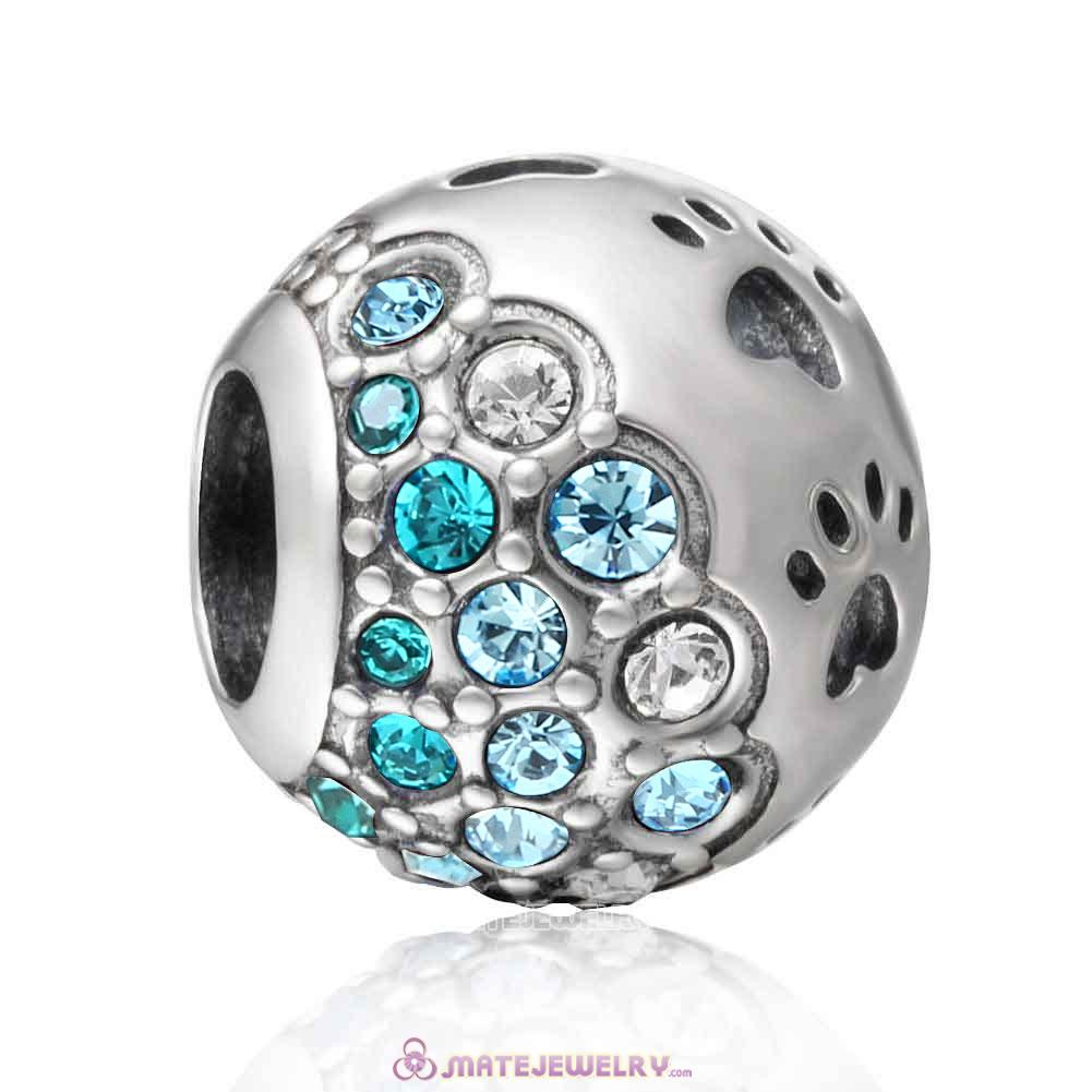 Aquamarine Style Dog Paw Print Charm with Austrian Crystal