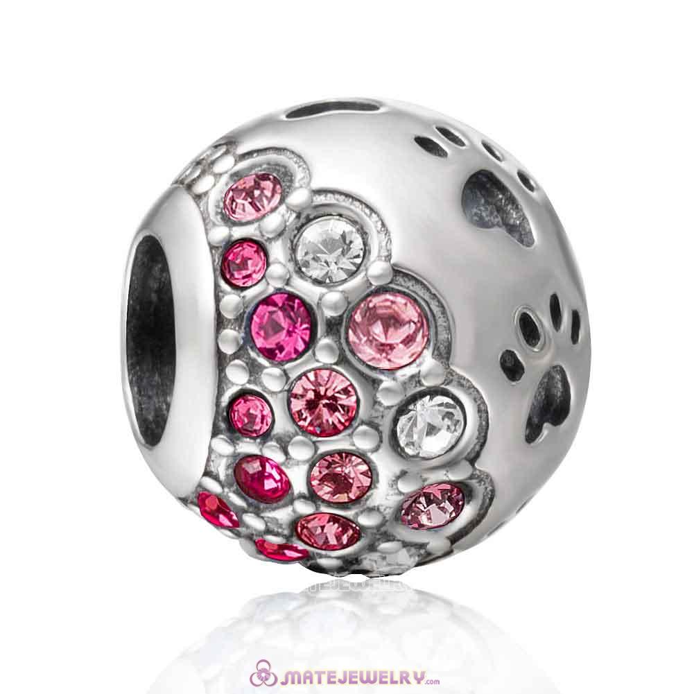 Pink Style Dog Paw Print Charm with Austrian Crystal
