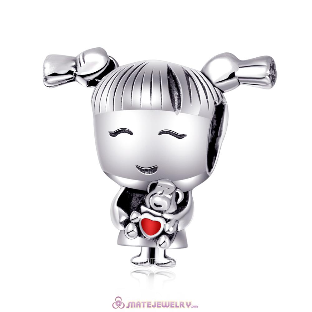 Girl with Pigtails Charm 925 Solid Sterling Silver