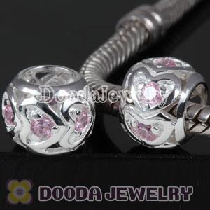 European Style Love Beads with Pink CZ Stone