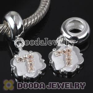 European Style Digit Charms Dangle Number 7 Bead with CZ Stone