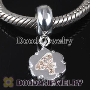 European Style Digit Charms Dangle Number 4 Bead with CZ Stone