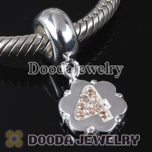 European Style Digit Charms Dangle Number 4 Bead with CZ Stone