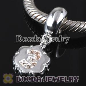 European Style Digit Charms Dangle Number 3 Bead with CZ Stone