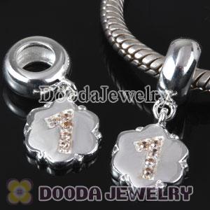 European Style Digit Charms Dangle Number 1 Bead with CZ Stone