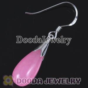 925 Sterling Silver Charm Earring Drop Pink Stone