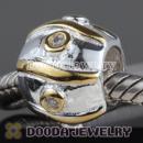 Gold Plated Charm Silver Swirl Beads with Clear CZ Stone fit European Largehole Jewelry Jewelry