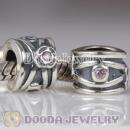 Sterling Silver Charms with Pink CZ Stone fit European Largehole Jewelry Bracelet