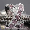 925 Sterling Silver X Tight Together Beads with Pink Stone fit European Style Bracelet