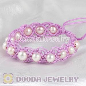 handmade Inspired Hand Knitted Adjustable Purple Bracelet with Nature Freshwater Pearl