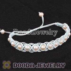 Fashion Hand Knitted Adjustable Blue handmade Bracelet with Nature Freshwater Pearl