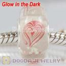 Painted Heart Murano Glass Fluorescent Beads 925 Sterling Silver European Compatible