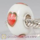 Printed Red Heart Murano Glass Beads 925 Sterling Silver European Compatible