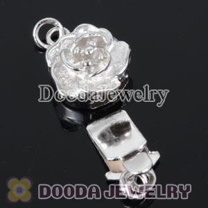 Fishhook Pearl Clasp Rhodium Plated Flower 9X15mm Sterling Silver